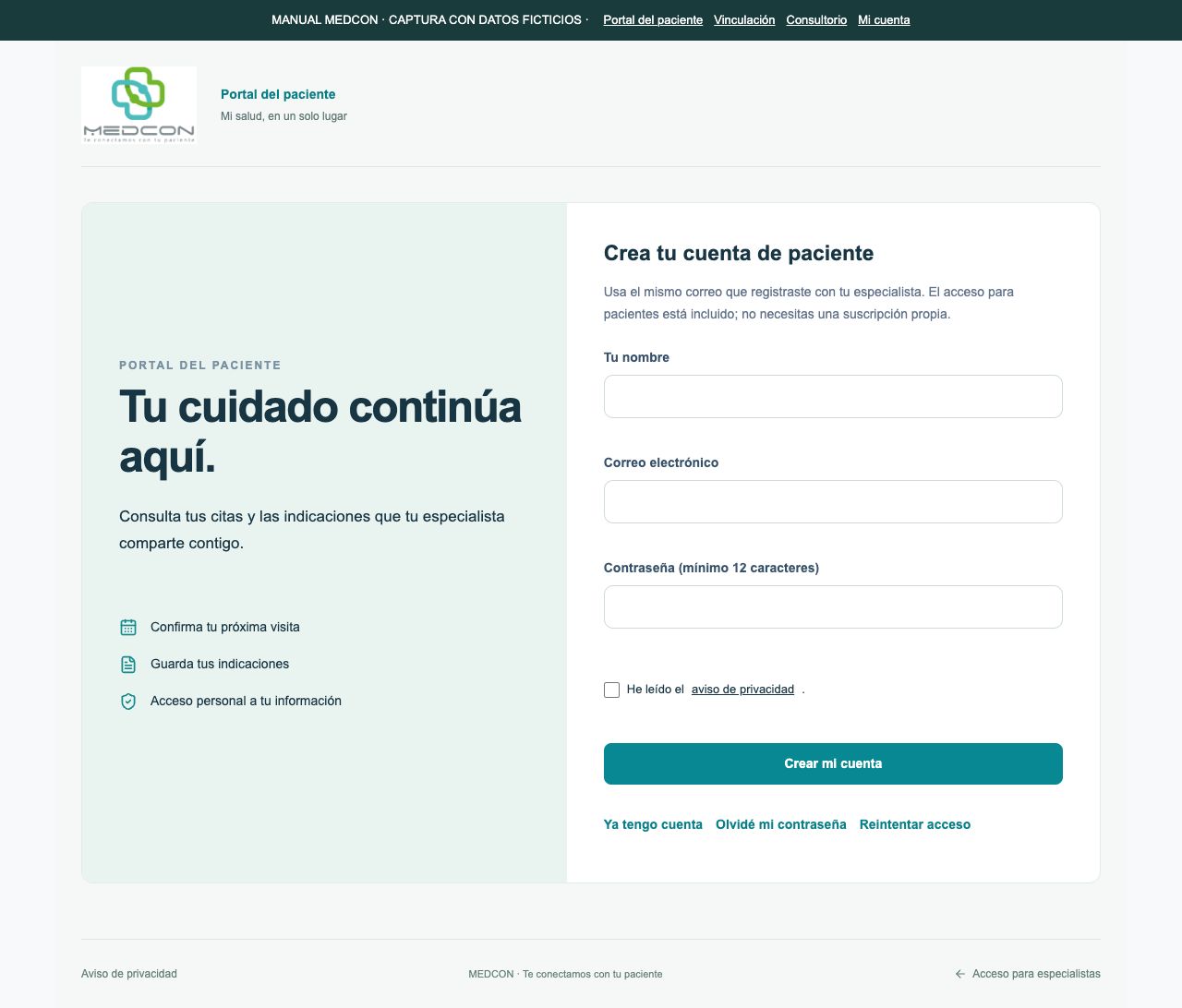 Formulario de cuenta de paciente