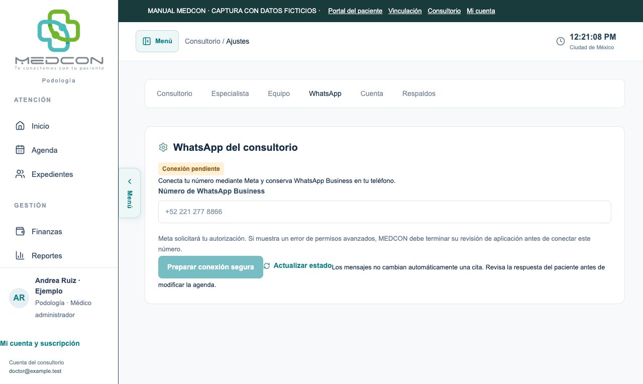Configuración de WhatsApp del consultorio