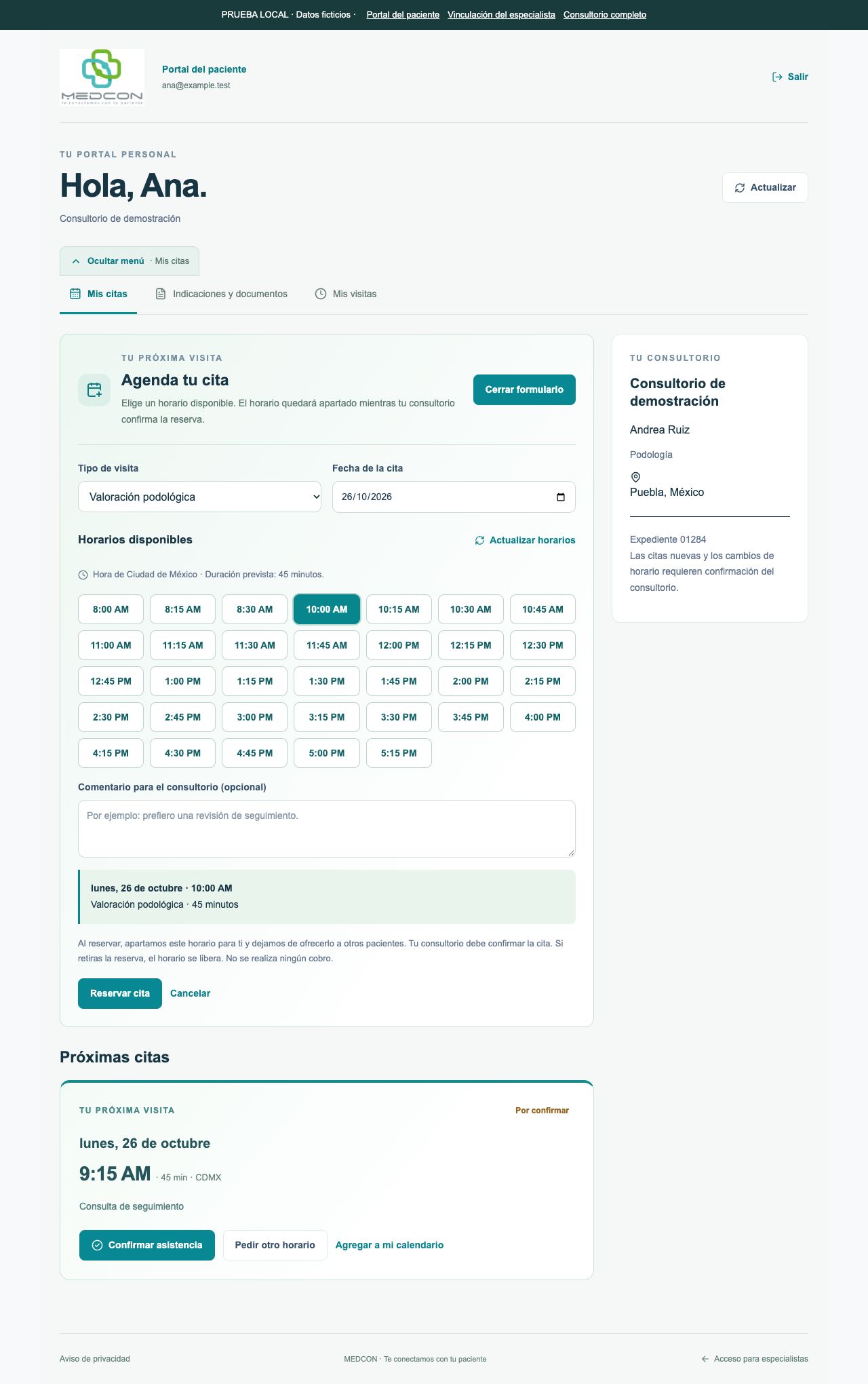 Elegir un horario disponible