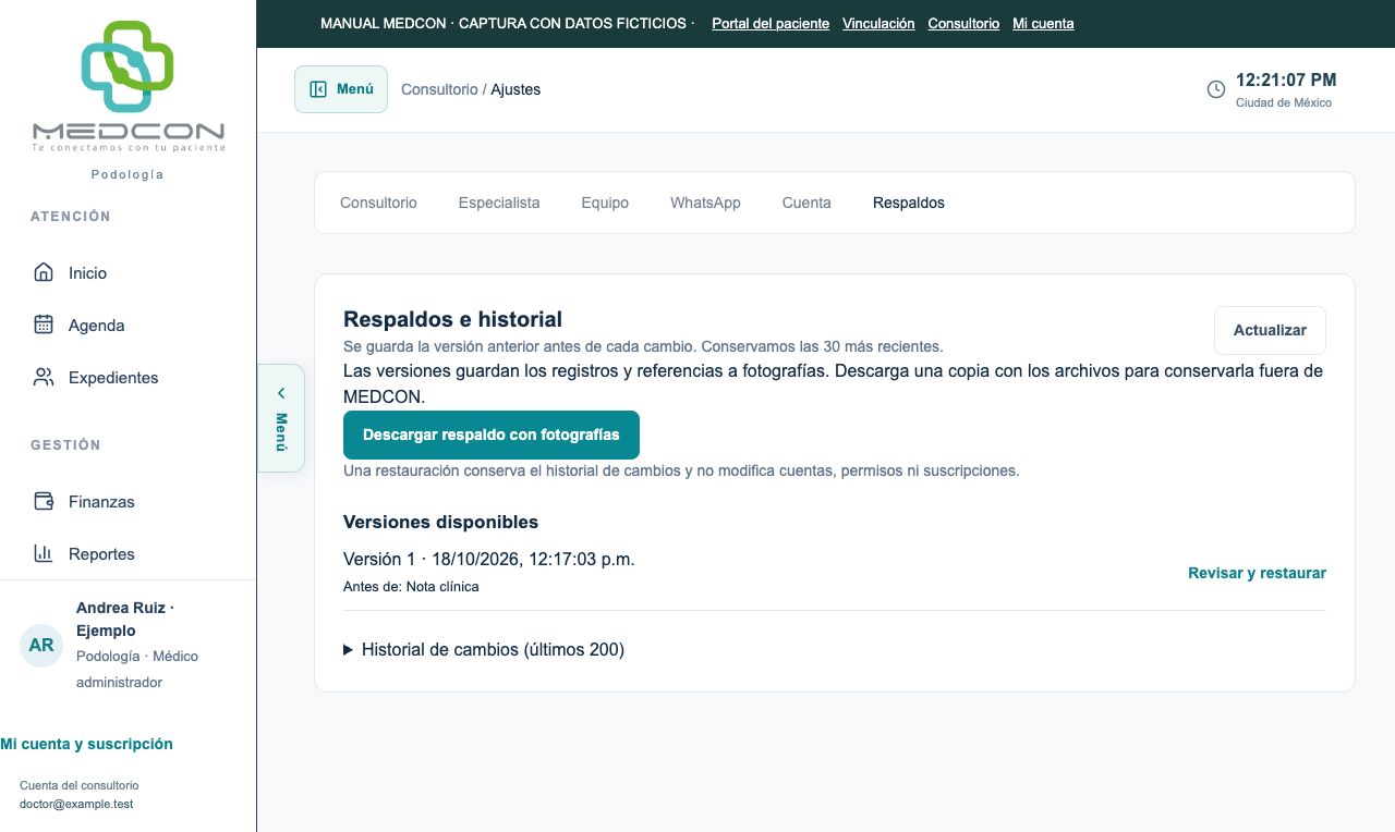 Versiones internas y copia descargable