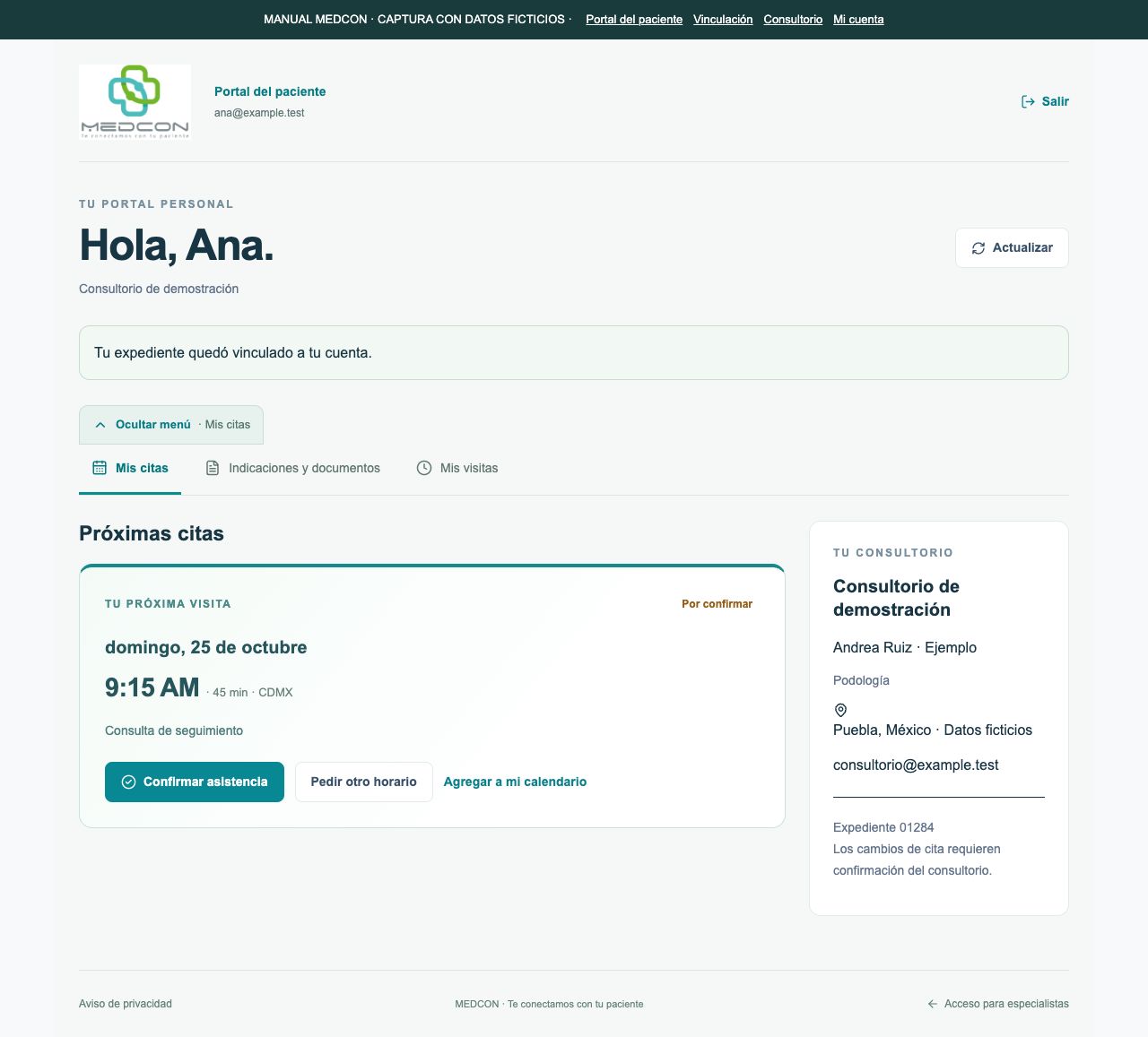 Próxima cita antes de confirmar