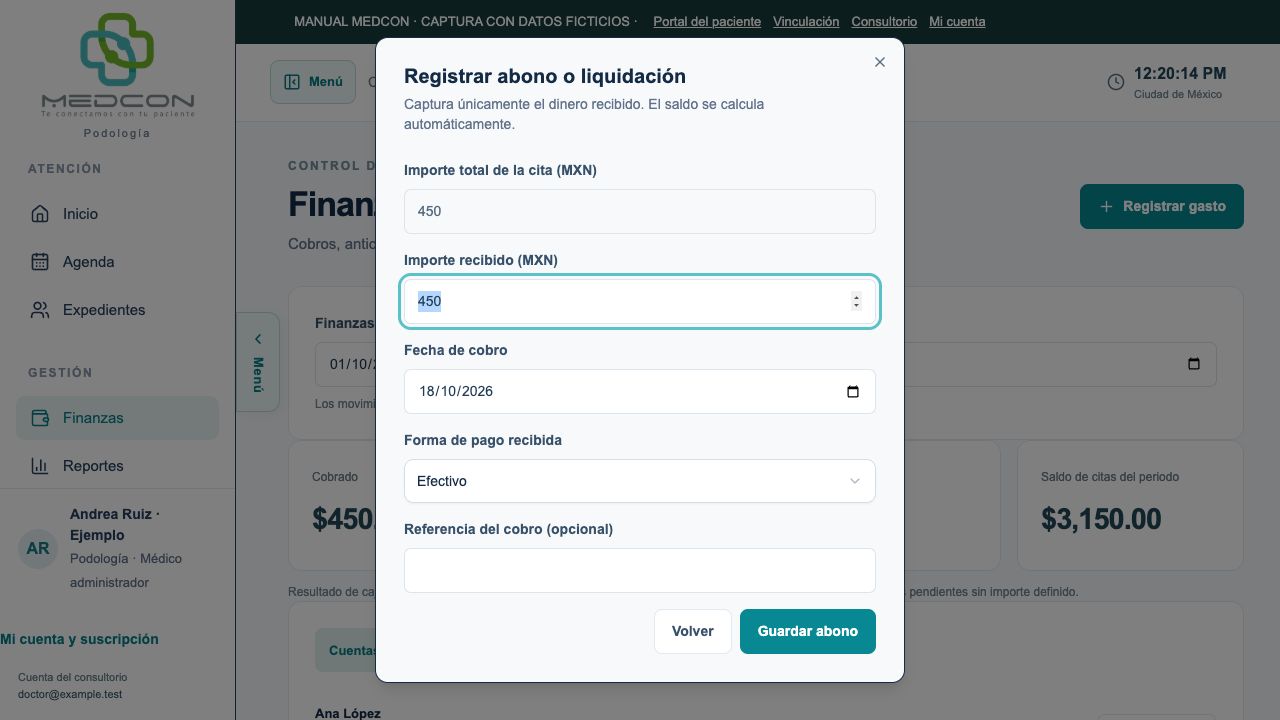 Formulario de abono o liquidación