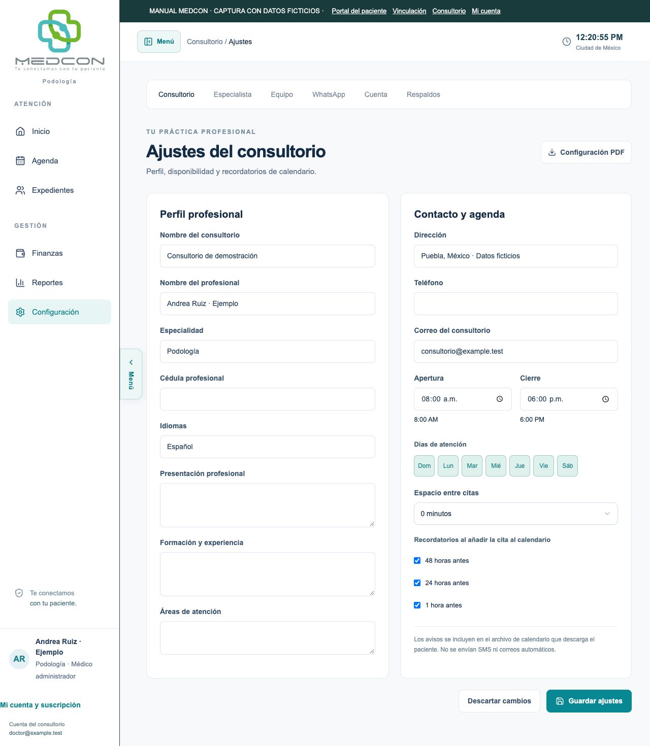 Perfil, contacto y disponibilidad