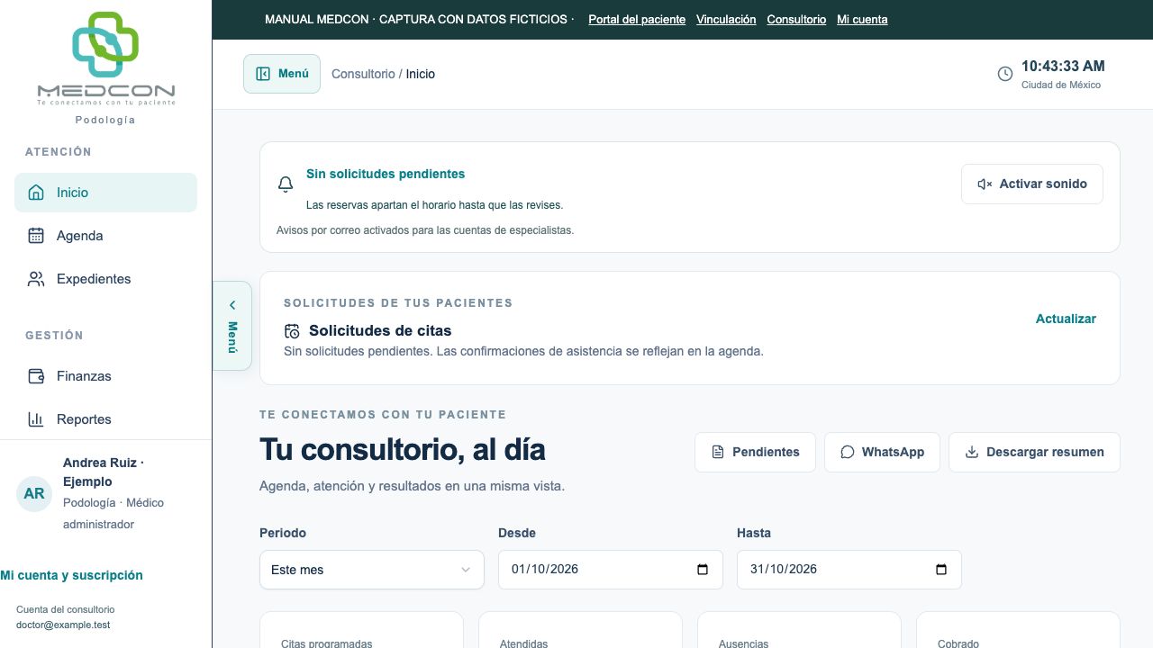 Avisos por correo y sonido en el consultorio