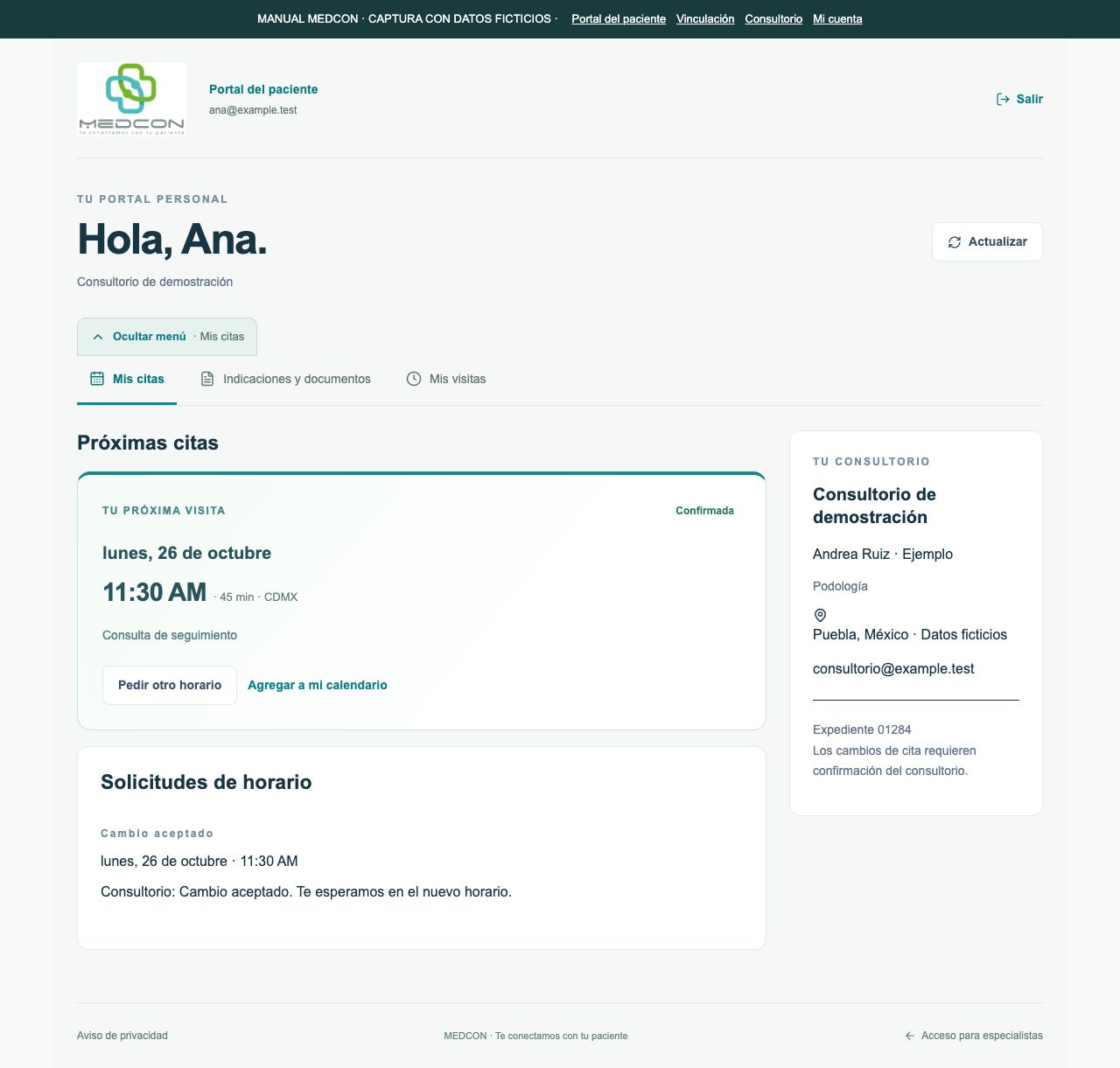 Solicitud aceptada por el consultorio