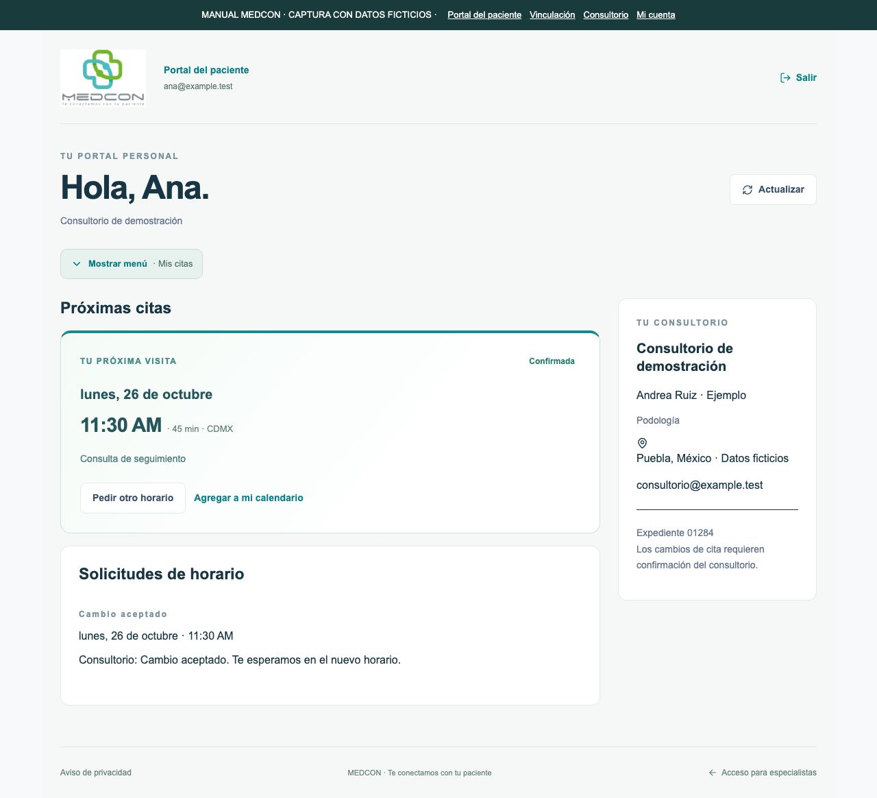 Portal con el menú oculto